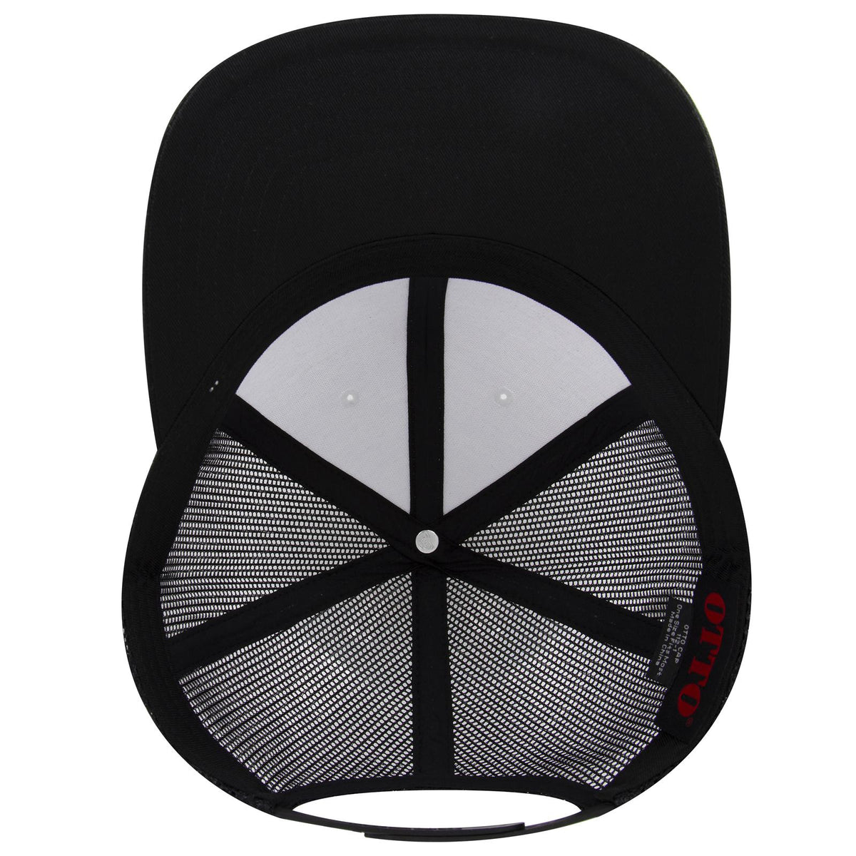 Inside View of 031603 - Blk/Wht/Blk OTTO CAP 6 Panel Mid Profile Mesh Back Trucker Hat