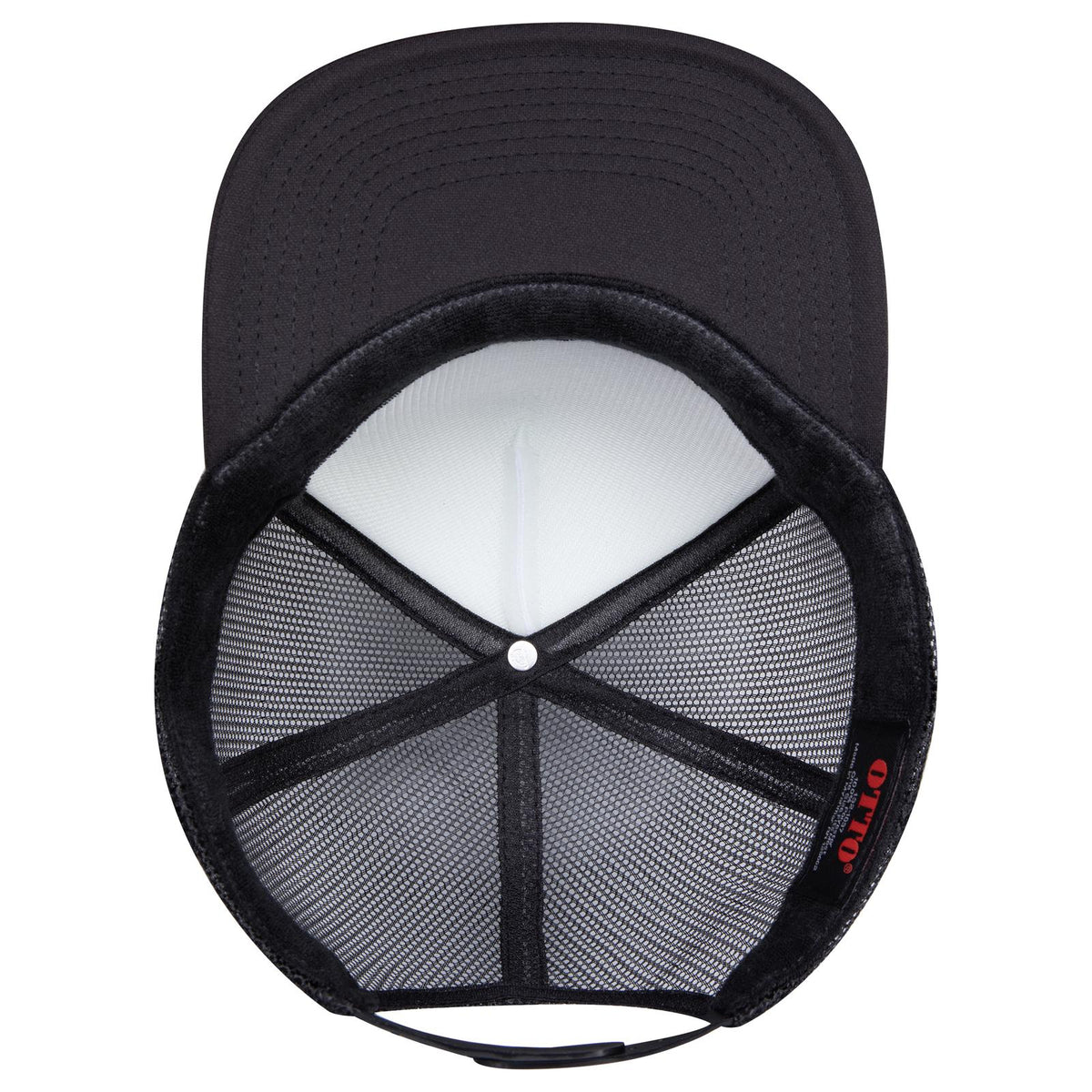 Inside View of 031603 - Blk/Wht/Blk OTTO CAP "OTTO SNAP" 5 Panel High Crown Mesh Back Trucker Snapback Hat