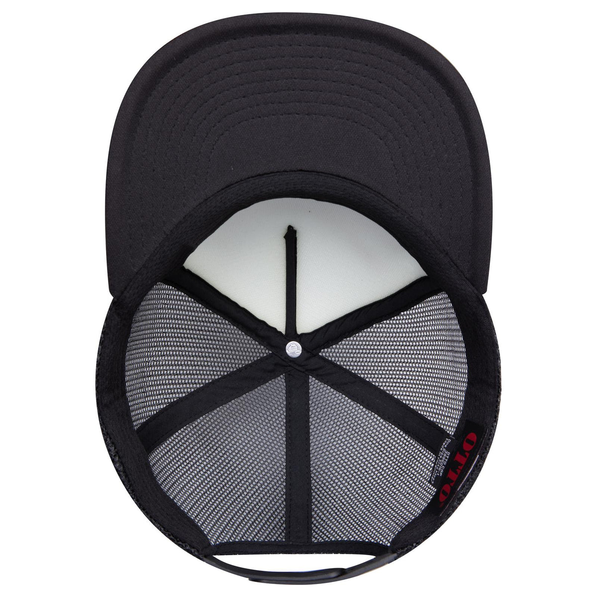 Inside View of 031603 - Blk/Wht/Blk OTTO CAP "OTTO SNAP" 5 Panel Pro Style Mesh Back Trucker Snapback Hat