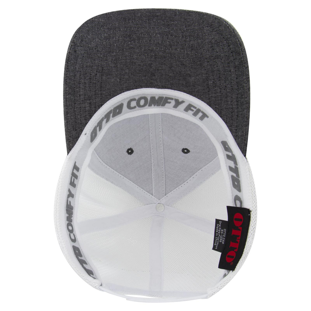 Inside View of 0316C - Blk/Wht OTTO CAP "OTTO COMFY FIT" 6 Panel Low Profile Mesh Back Trucker Hat