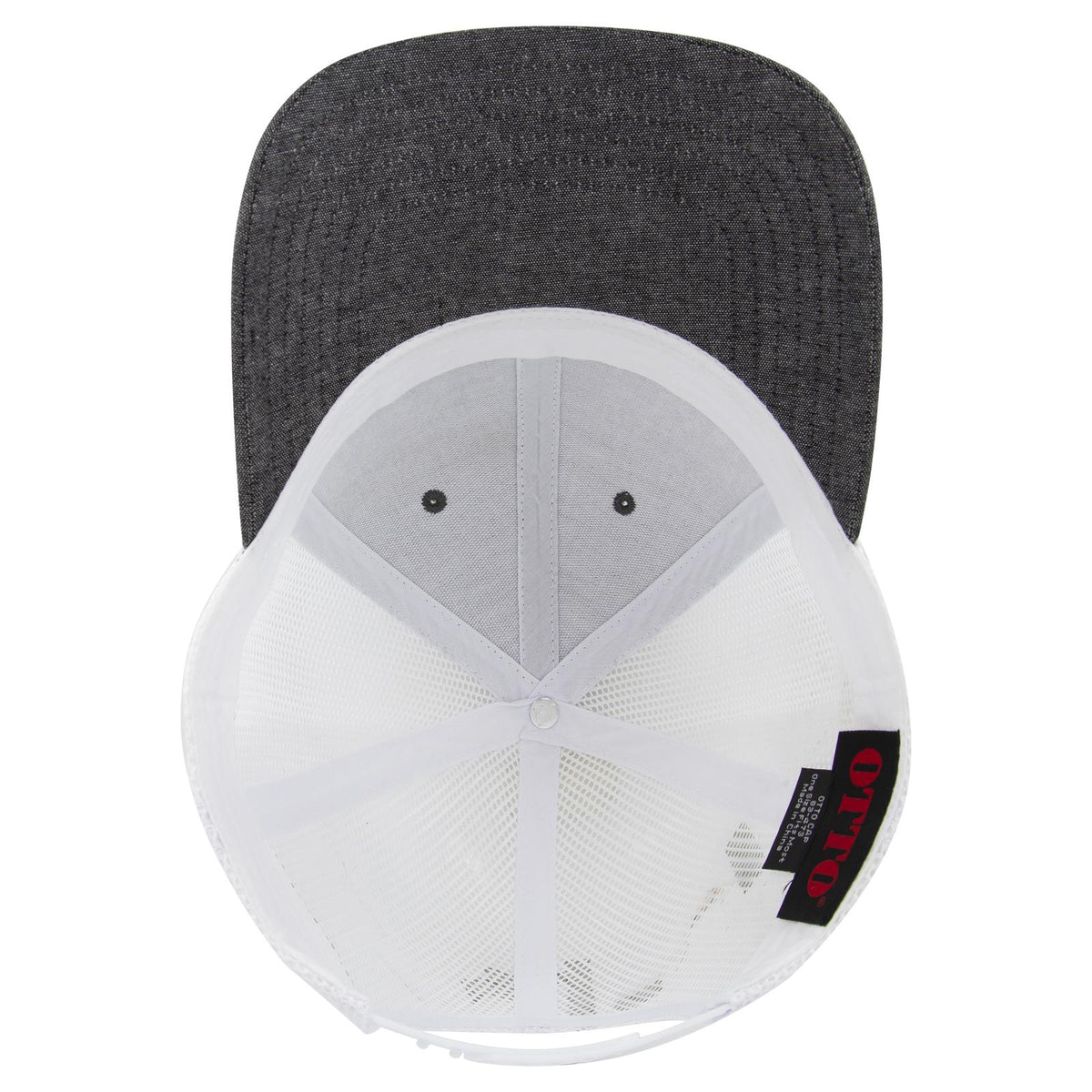 Inside View of 0316X - Blk/Wht OTTO CAP 6 Panel Low Profile Mesh Back Trucker Hat