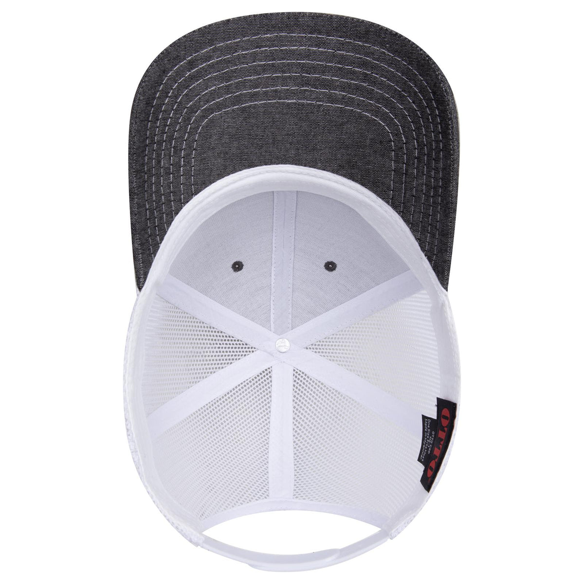 Inside View of 0316X - Blk/Wht OTTO CAP 6 Panel Mid Profile Mesh Back Trucker Hat