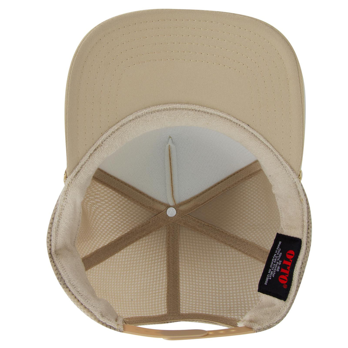Inside View of 032 - Khaki OTTO CAP 5 Panel High Crown Air Mesh Back Trucker Hat