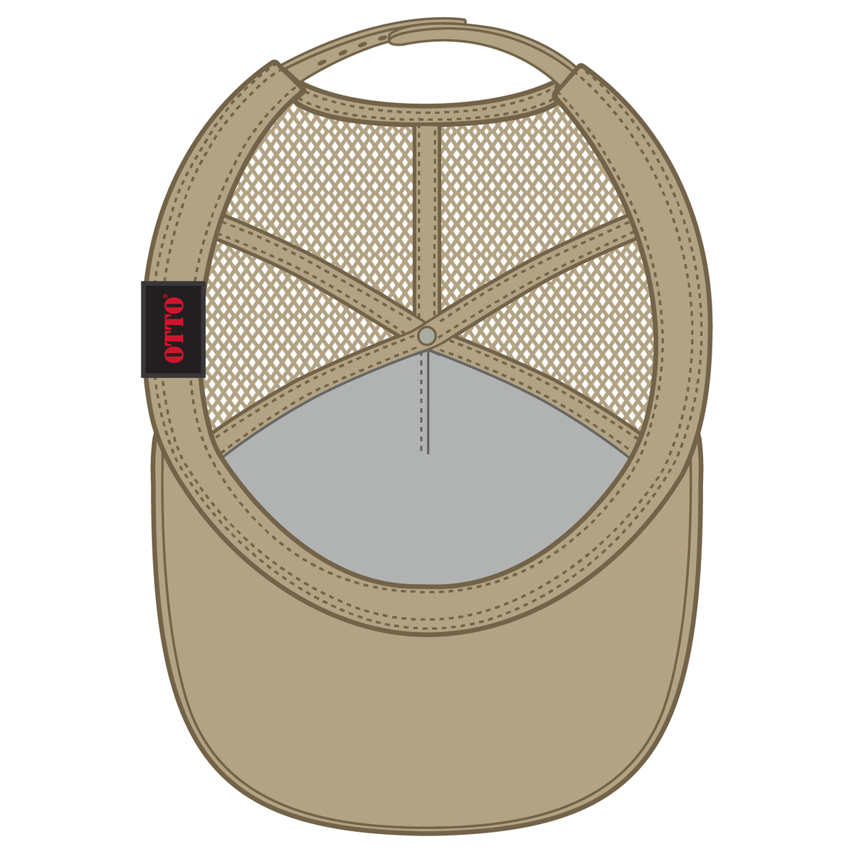 Inside View of 032 - Khaki OTTO CAP 5 Panel High Crown Air Mesh Back Trucker Hat
