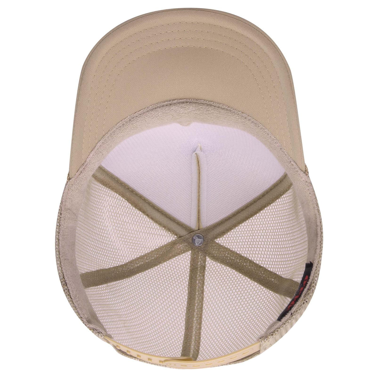 Inside View of 032 - Khaki OTTO CAP 5 Panel High Crown Mesh Back Trucker Hat