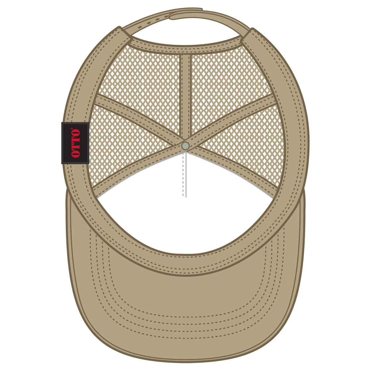 Inside View of 032 - Khaki OTTO CAP 5 Panel High Crown Mesh Back Trucker Hat