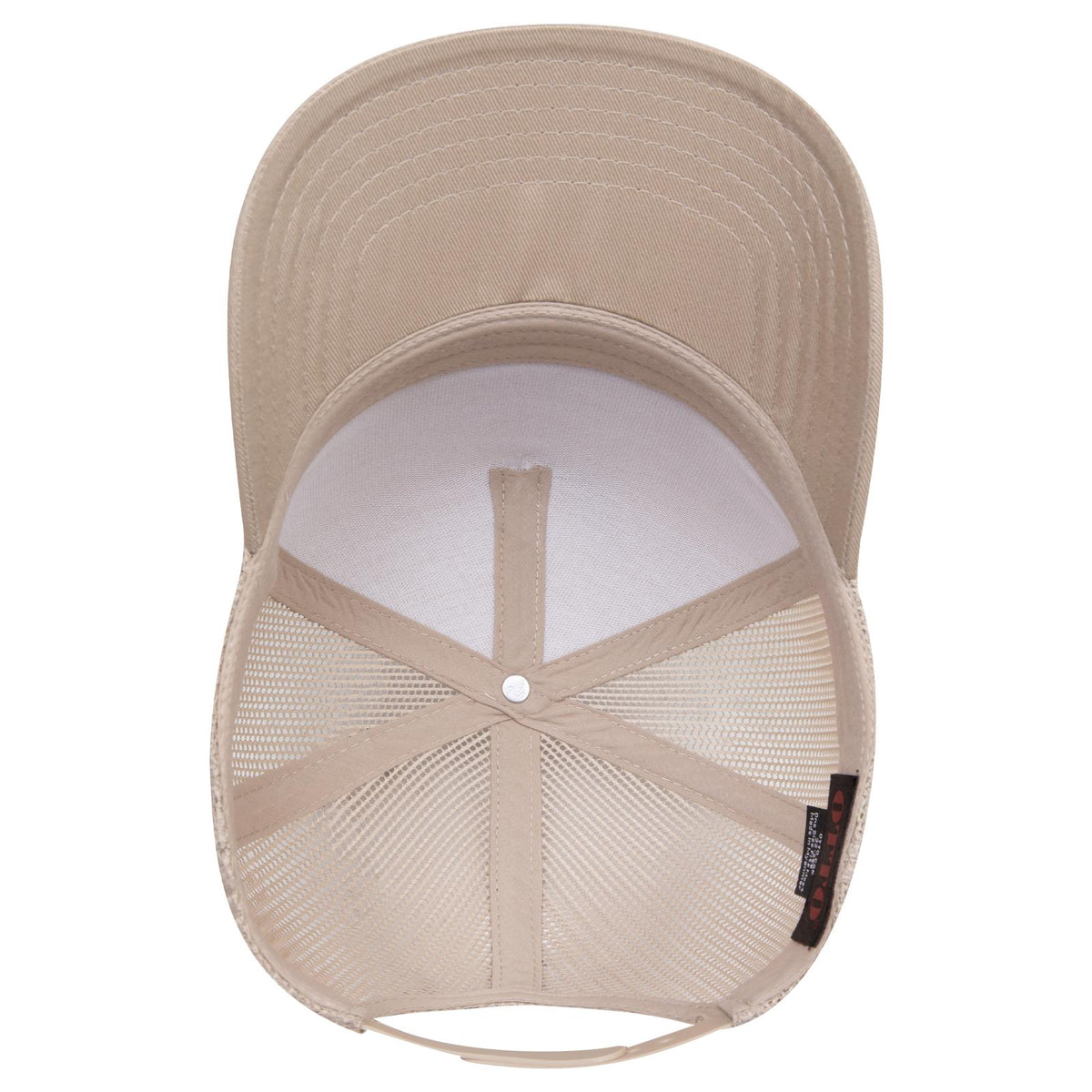 Inside View of 032 - Khaki OTTO CAP 5 Panel Mid Profile Mesh Back Trucker Hat