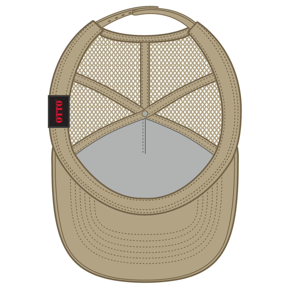 Inside View of 032 - Khaki OTTO CAP 5 Panel Mid Profile Mesh Back Trucker Hat