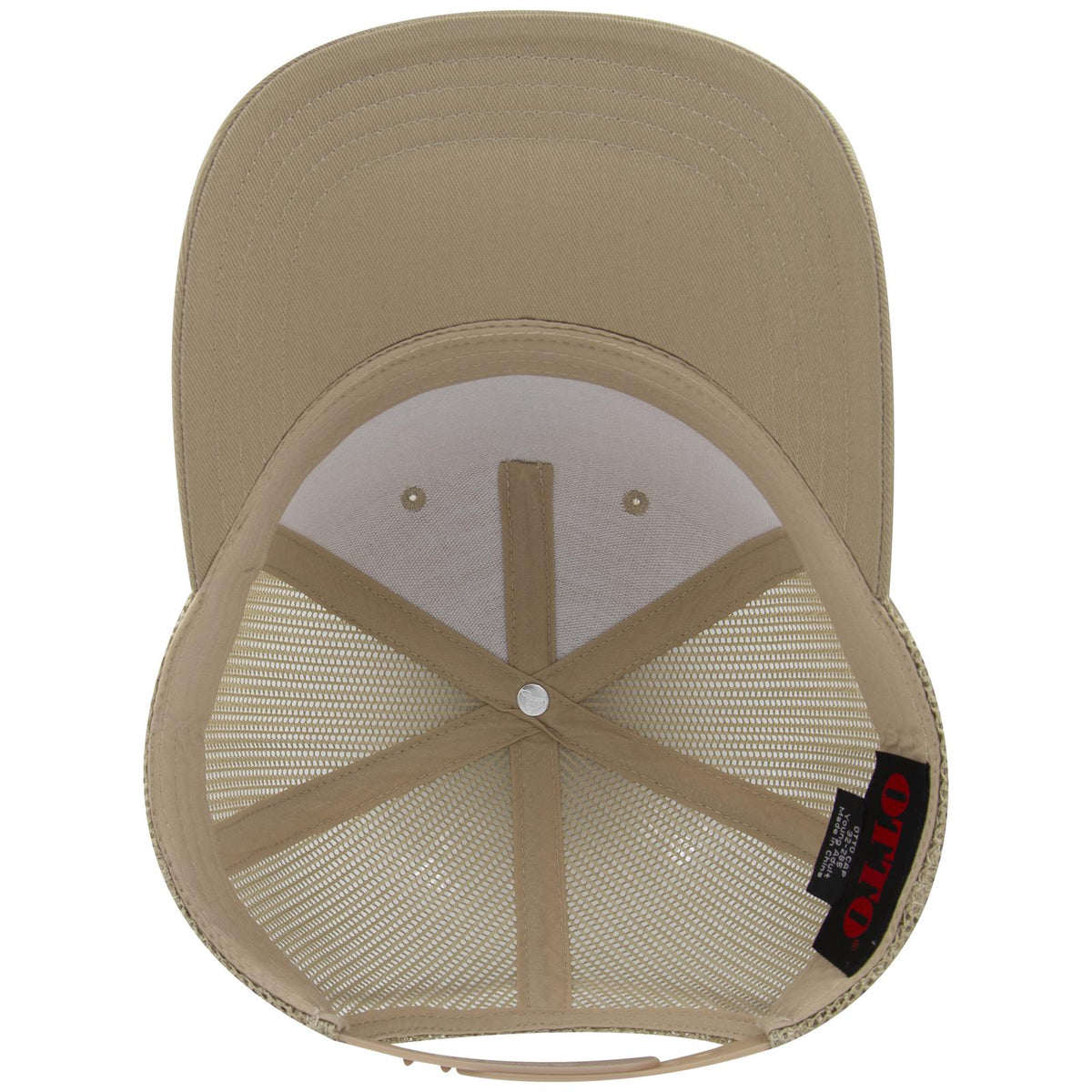 Inside View of 032 - Khaki OTTO CAP 5 Panel Mid Profile Mesh Back Trucker Hat