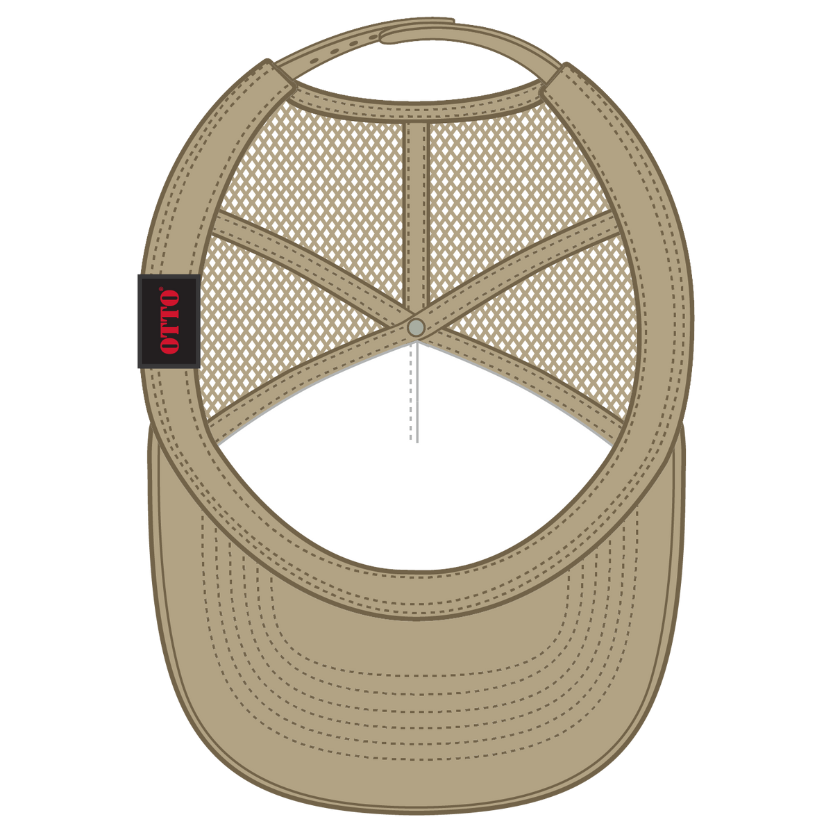 Inside View of 032 - Khaki OTTO CAP 5 Panel Mid Profile Mesh Back Trucker Hat