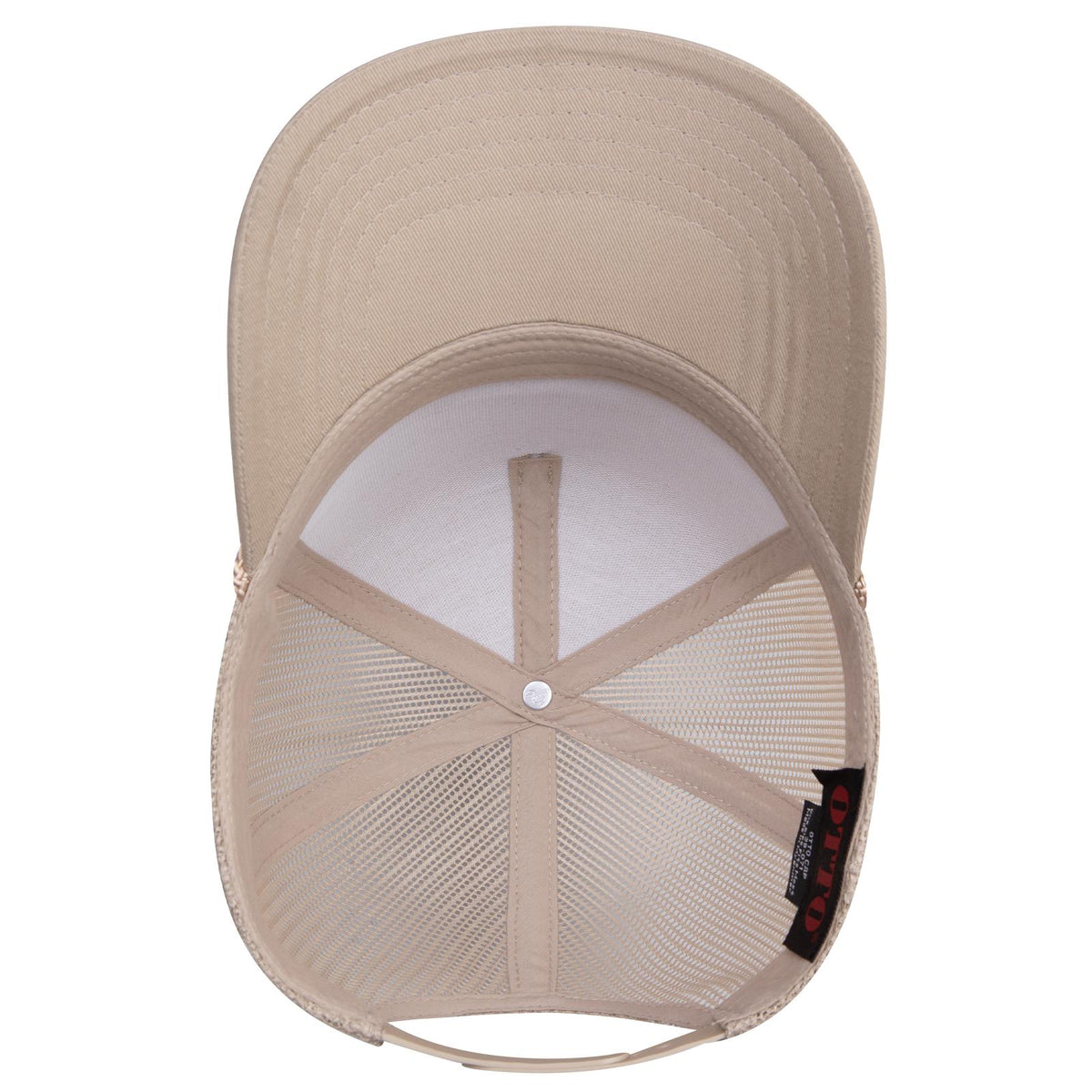 Inside View of 032 - Khaki OTTO CAP 5 Panel Mid Profile Mesh Back Trucker Hat