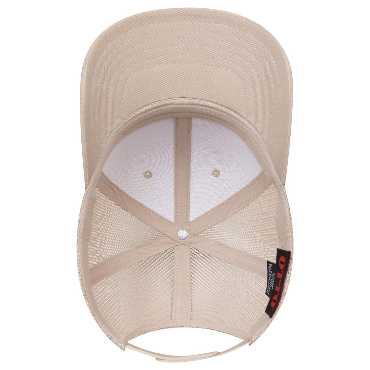 Inside View of 032 - Khaki OTTO CAP 6 Panel Mid Profile Mesh Back Trucker Hat