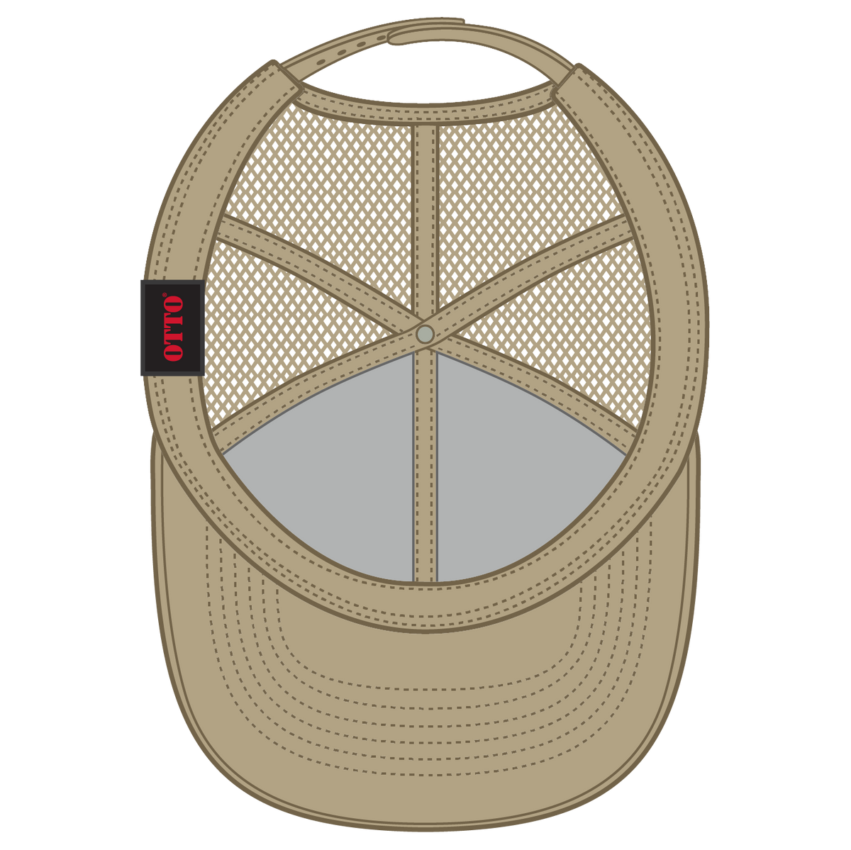 Inside View of 032 - Khaki OTTO CAP 6 Panel Mid Profile Mesh Back Trucker Hat