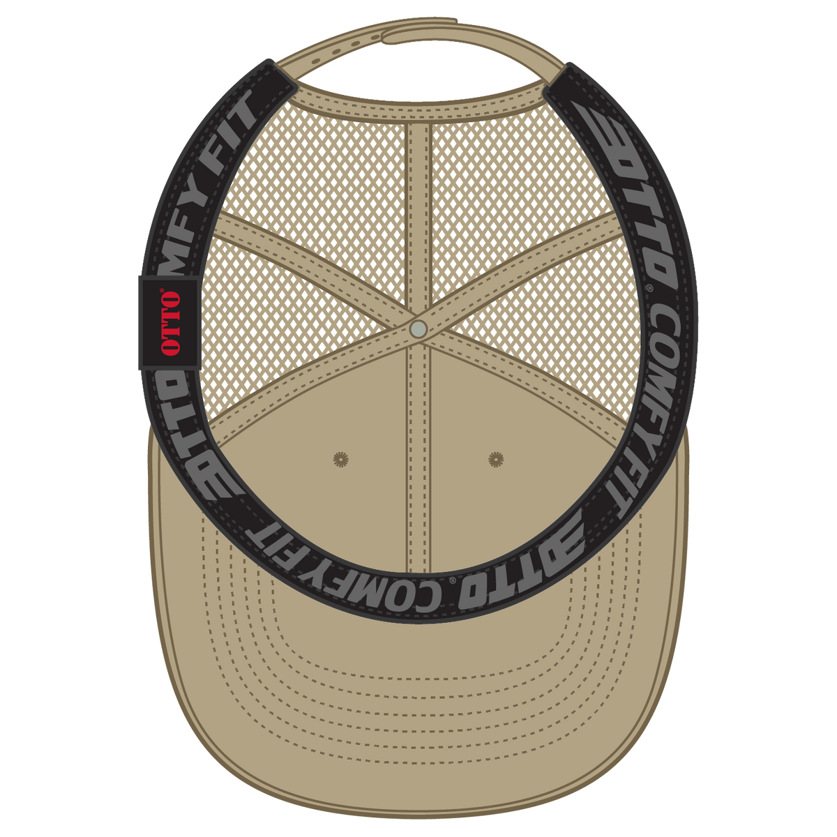 Inside View of 032 - Khaki OTTO CAP "OTTO COMFY FIT" 6 Panel Low Profile Mesh Back Trucker Hat