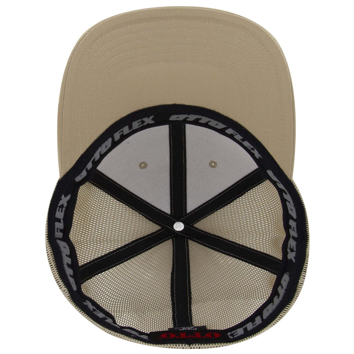 Inside View of 032 - Khaki OTTO CAP "OTTO FLEX" Fitted 6 Panel Low Profile Mesh Back Trucker Hat