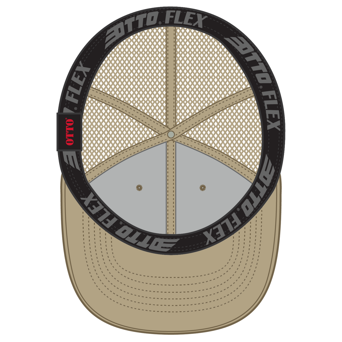 Inside View of 032 - Khaki OTTO CAP "OTTO FLEX" Fitted 6 Panel Low Profile Mesh Back Trucker Hat