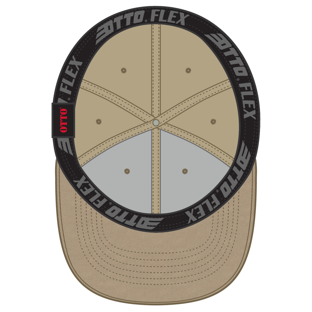 Inside View of 032 - Khaki OTTO CAP "OTTO FLEX" Fitted 6 Panel Mid Profile Flat Visor Baseball Cap