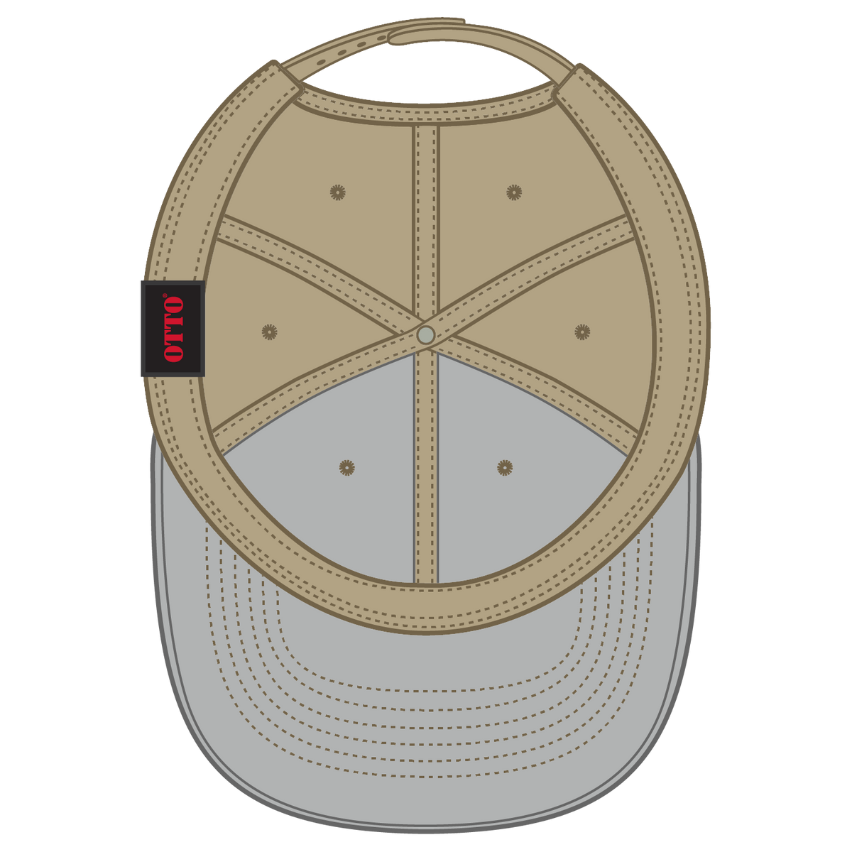 Inside View of 032 - Khaki OTTO CAP Seamless 6 Panel Mid Profile Mesh Back Trucker Hat