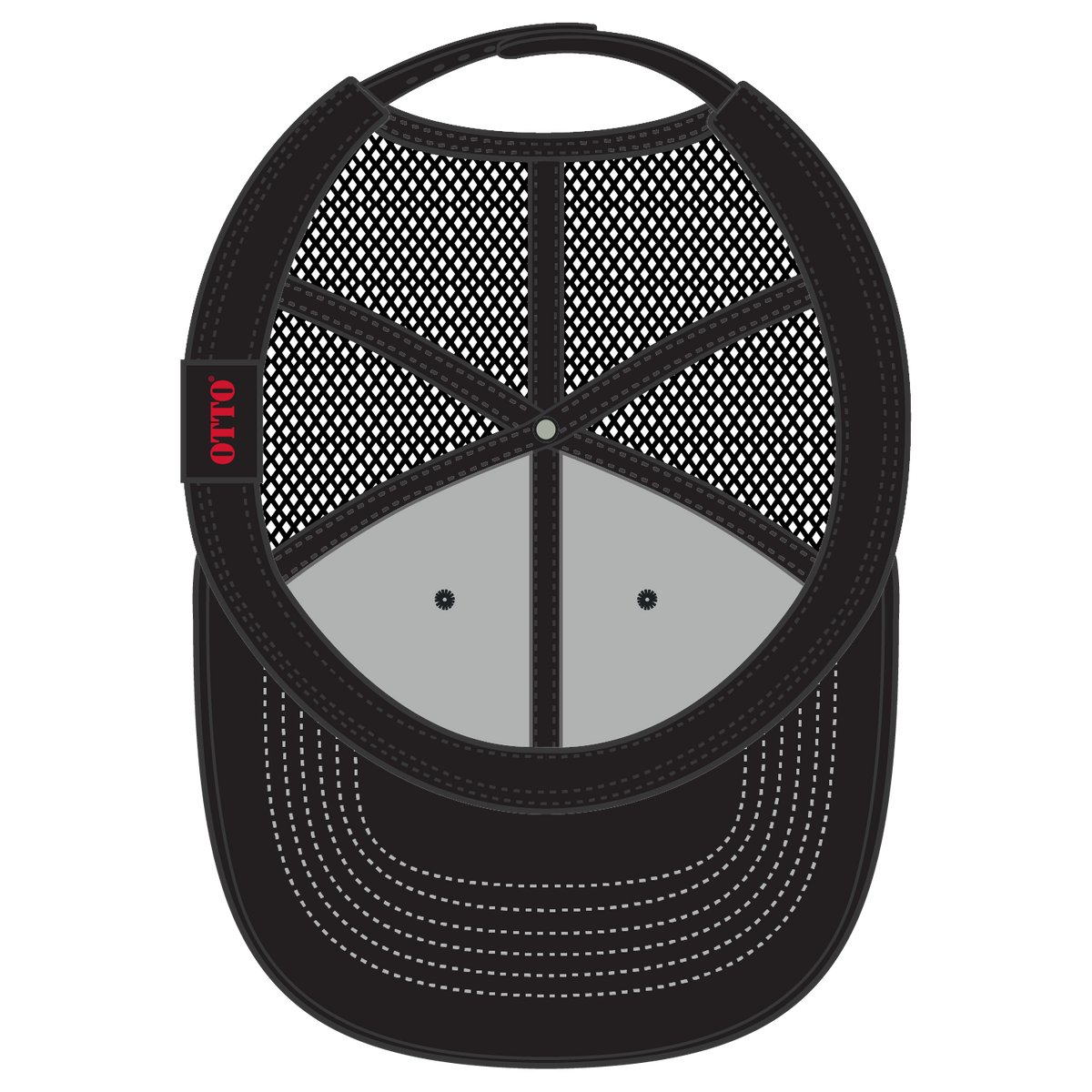 Inside View of 032503 - Blk/Ch.Gry/Blk OTTO CAP 6 Panel Low Profile Mesh Back Trucker Hat