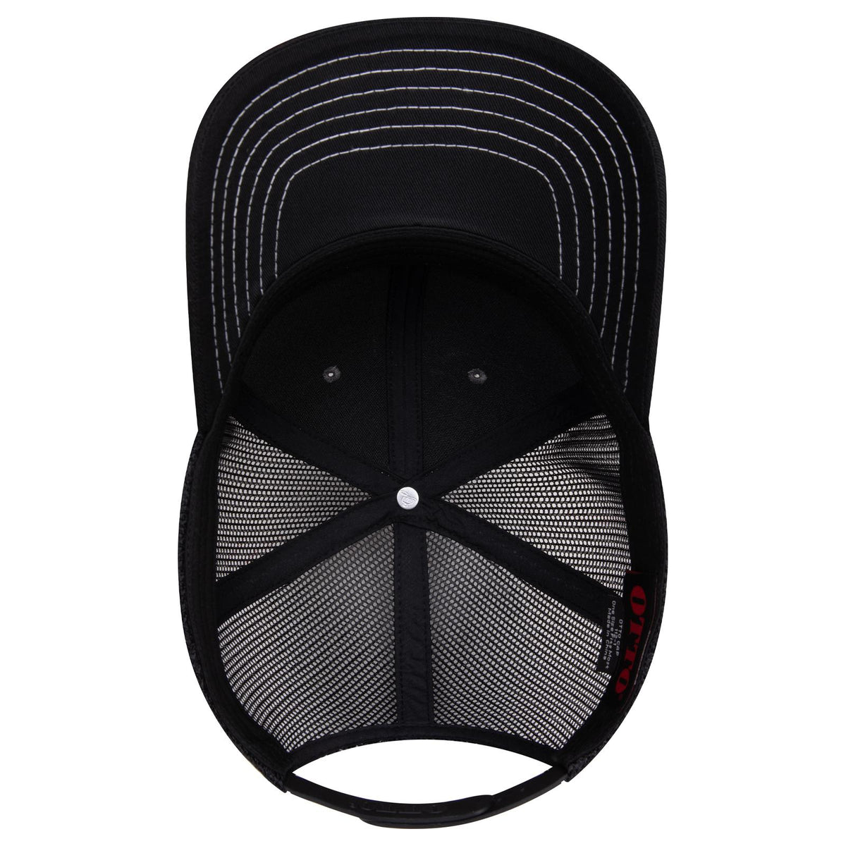 Inside View of 032503 - Blk/Ch.Gry/Blk OTTO CAP 6 Panel Mid Profile Mesh Back Trucker Hat