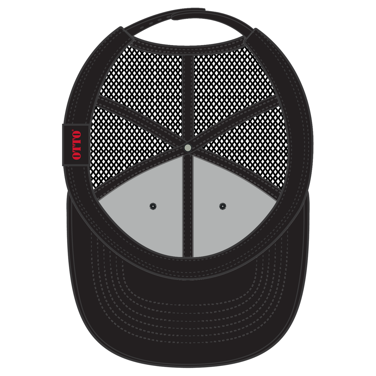 Inside View of 032503 - Blk/Ch.Gry/Blk OTTO CAP 6 Panel Mid Profile Mesh Back Trucker Hat