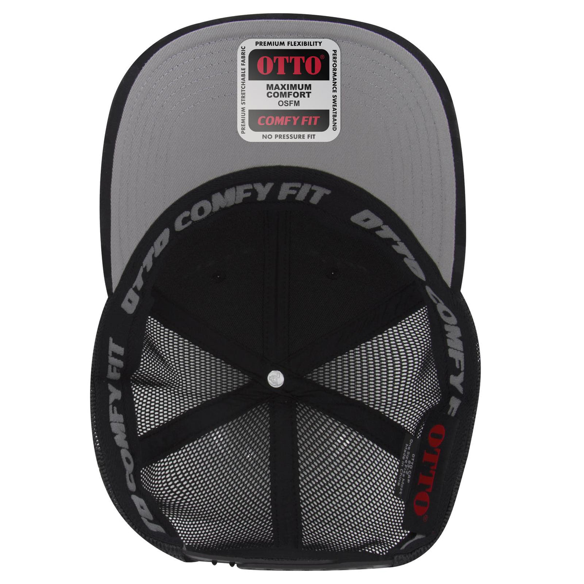 Inside View of 032503 - Blk/Ch.Gry/Blk OTTO CAP "OTTO COMFY FIT" 6 Panel Low Profile Mesh Back Trucker Hat