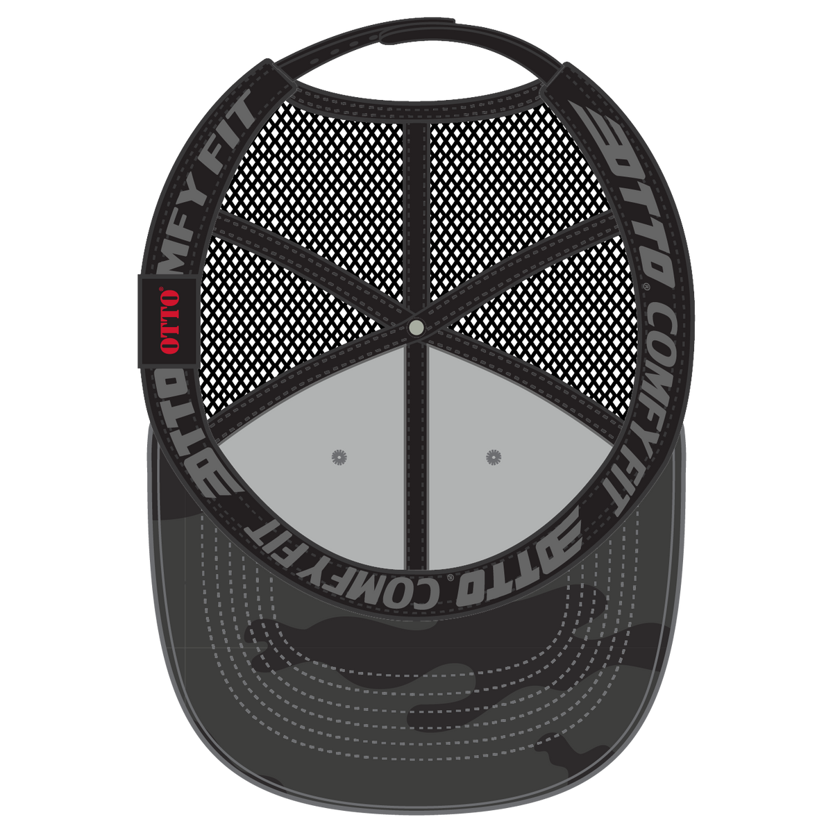 Inside View of 032503 - Blk/Ch.Gry/Blk OTTO CAP "OTTO COMFY FIT" 6 Panel Low Profile Mesh Back Trucker Hat