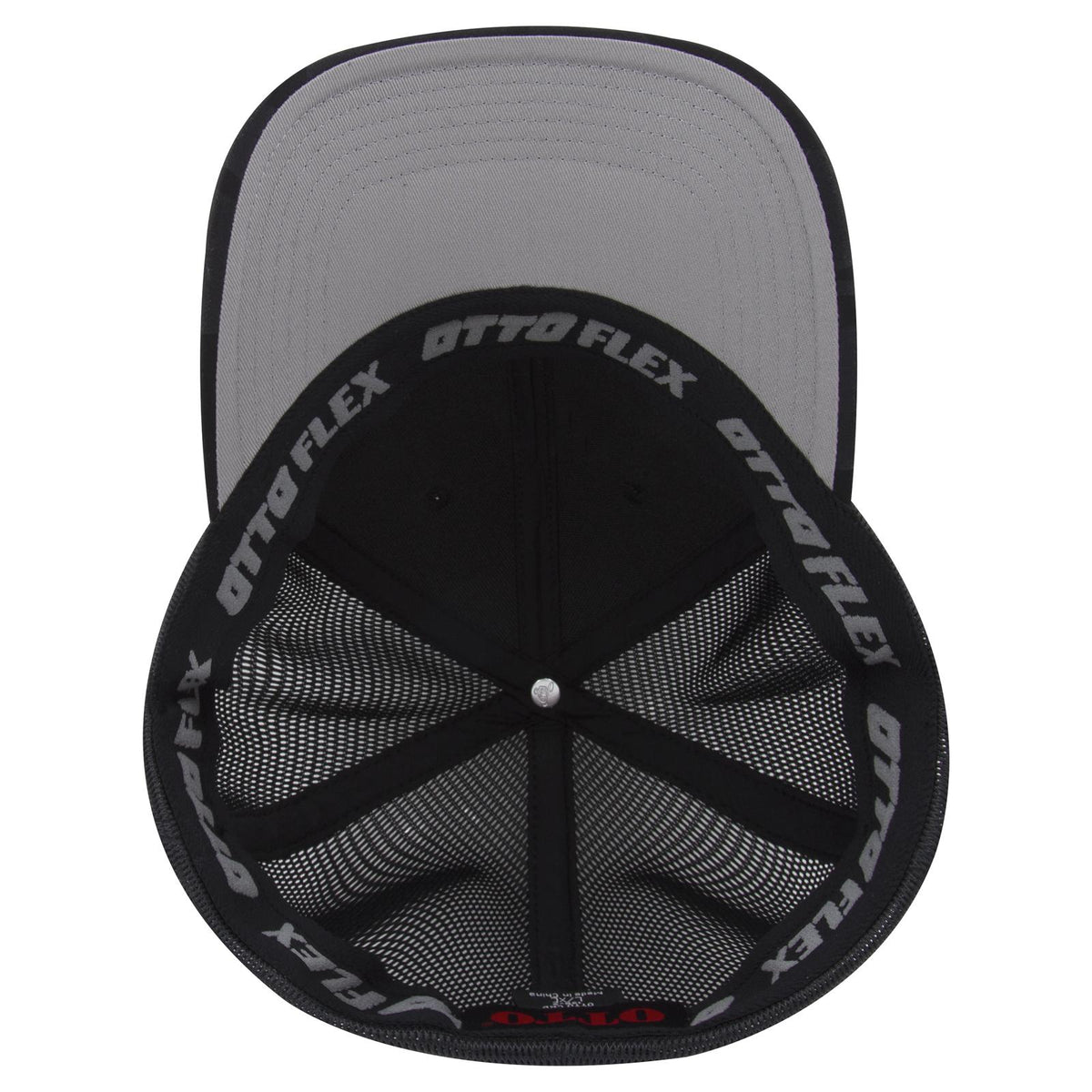 Inside View of 032503 - Blk/Ch.Gry/Blk OTTO CAP "OTTO FLEX" Fitted 6 Panel Low Profile Mesh Back Trucker Hat