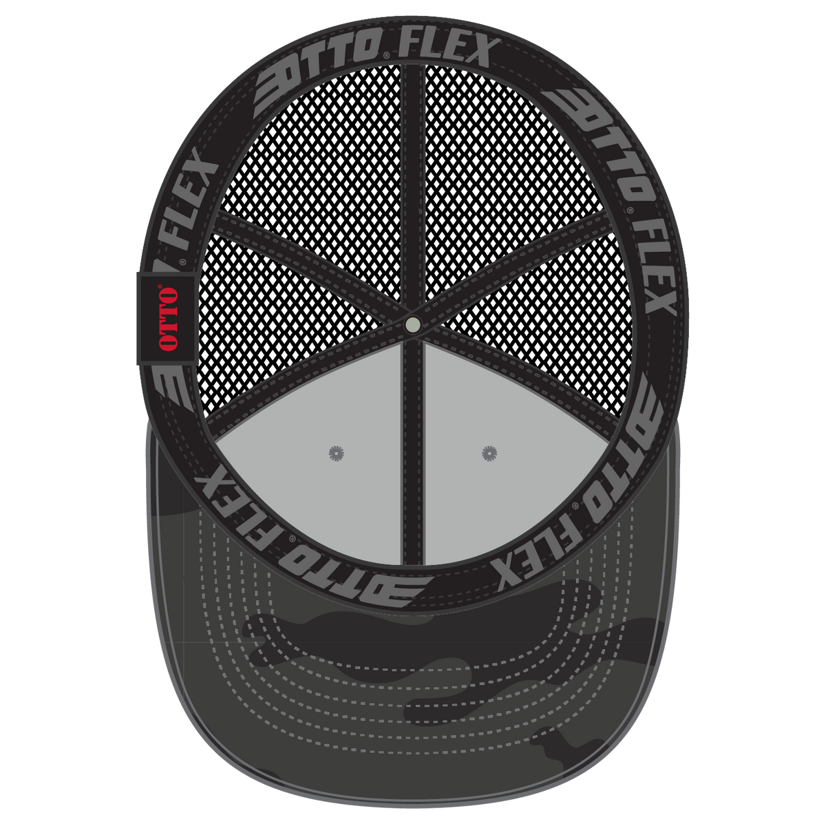 Inside View of 032503 - Blk/Ch.Gry/Blk OTTO CAP "OTTO FLEX" Fitted 6 Panel Low Profile Mesh Back Trucker Hat