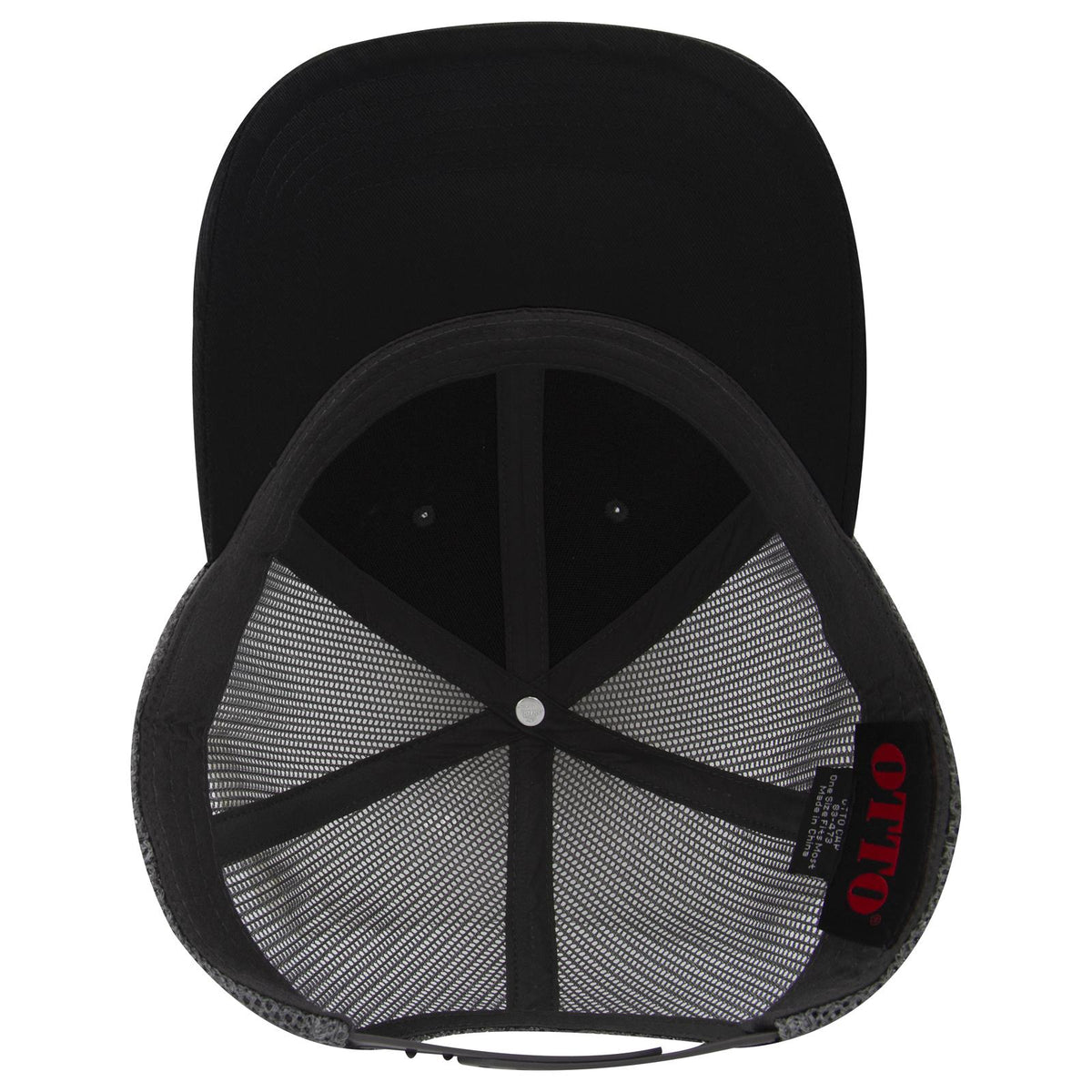 Inside View of 032525 - Blk/Ch.Gry/Ch.Gry OTTO CAP 6 Panel Low Profile Mesh Back Trucker Hat
