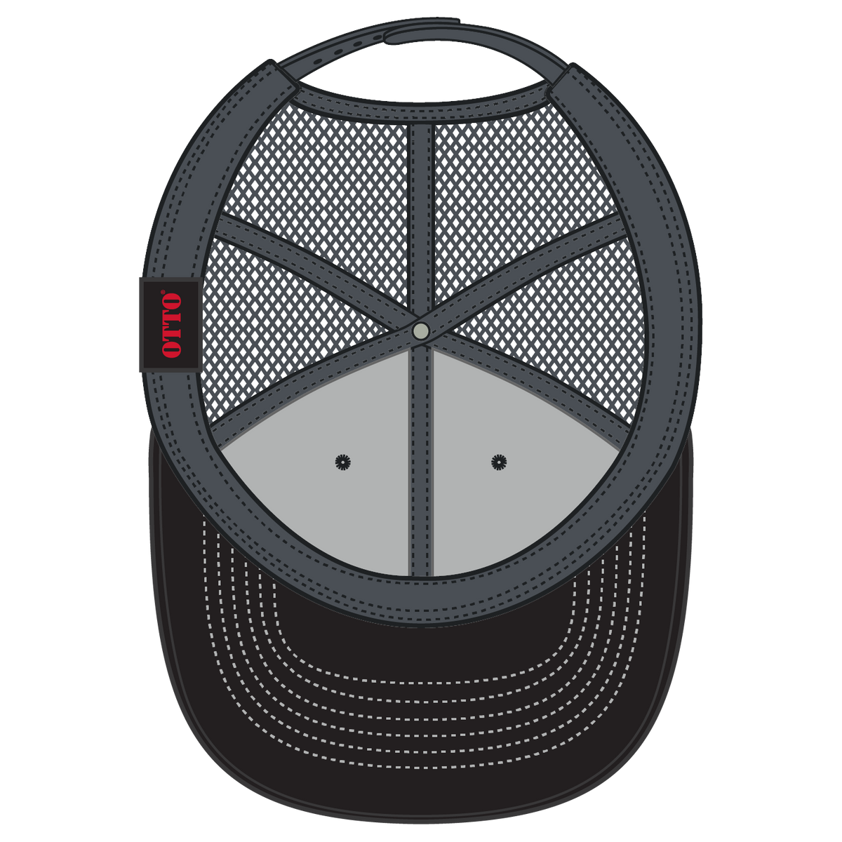 Inside View of 032525 - Blk/Ch.Gry/Ch.Gry OTTO CAP 6 Panel Low Profile Mesh Back Trucker Hat