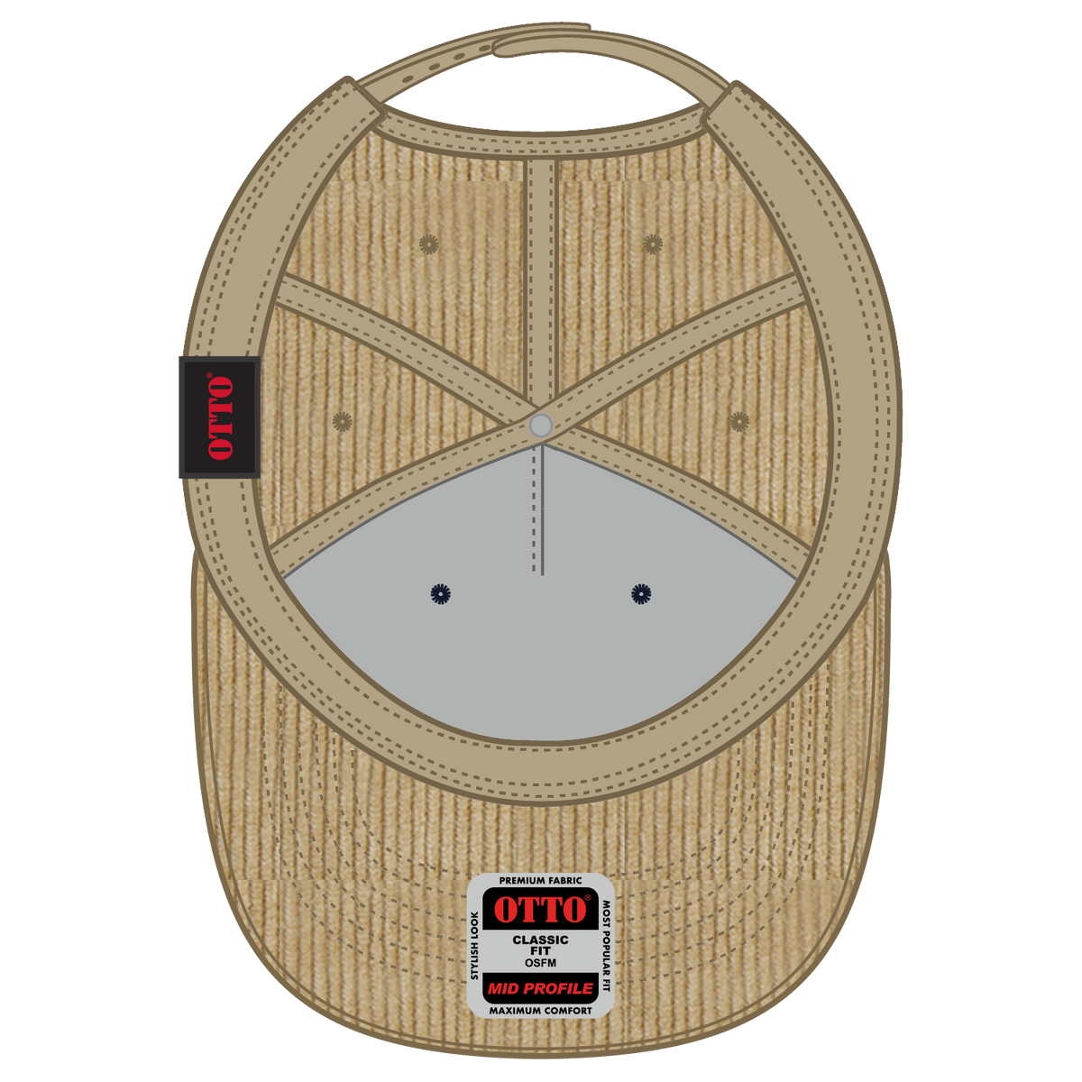 Inside View of 032B - Khk OTTO CAP 5 Panel Mid Profile Baseball Cap