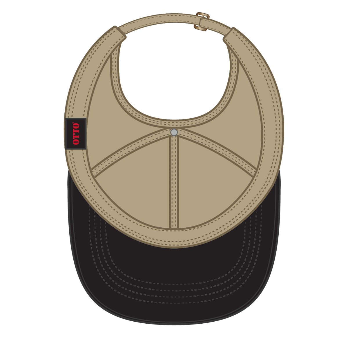 Inside View of 0332 - Blk/Kha OTTO CAP 4 Panel Ponytail Cap