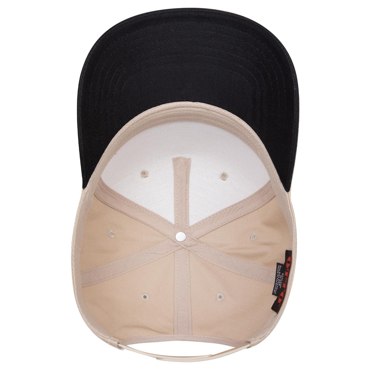 Inside View of 0332 - Blk/Kha OTTO CAP 5 Panel Mid Profile Baseball Cap