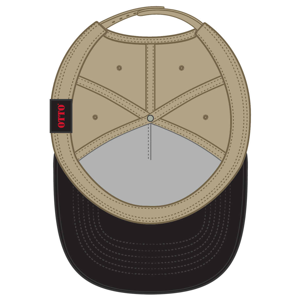 Inside View of 0332 - Blk/Kha OTTO CAP 5 Panel Mid Profile Baseball Cap