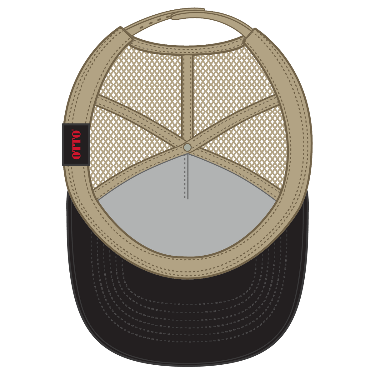 Inside View of 0332 - Blk/Kha OTTO CAP 5 Panel Mid Profile Mesh Back Trucker Hat