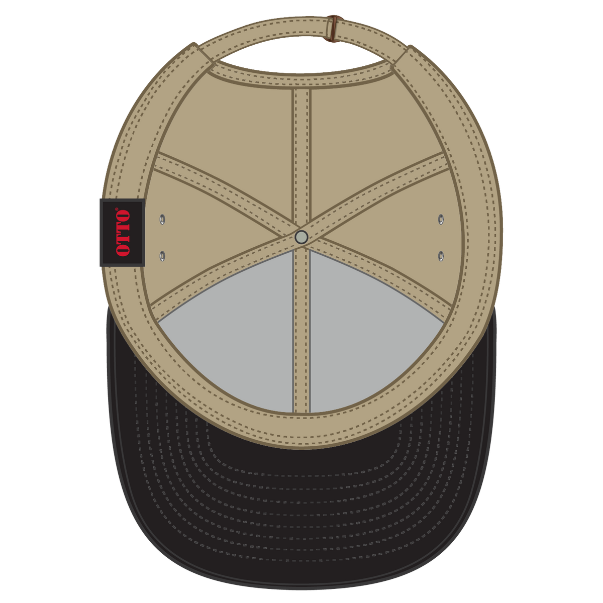 Inside View of 0332 - Blk/Kha OTTO CAP 6 Panel Low Profile Baseball Cap