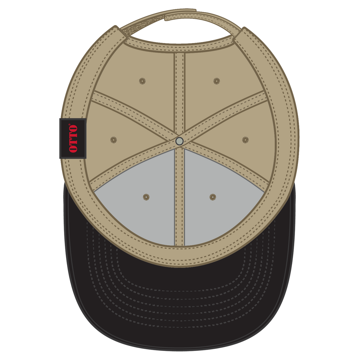 Inside View of 0332 - Blk/Kha OTTO CAP 6 Panel Low Profile Baseball Cap