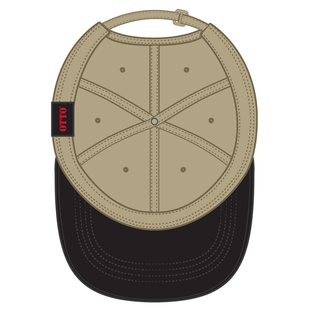 Inside View of 0332 - Blk/Kha OTTO CAP 6 Panel Low Profile Baseball Cap