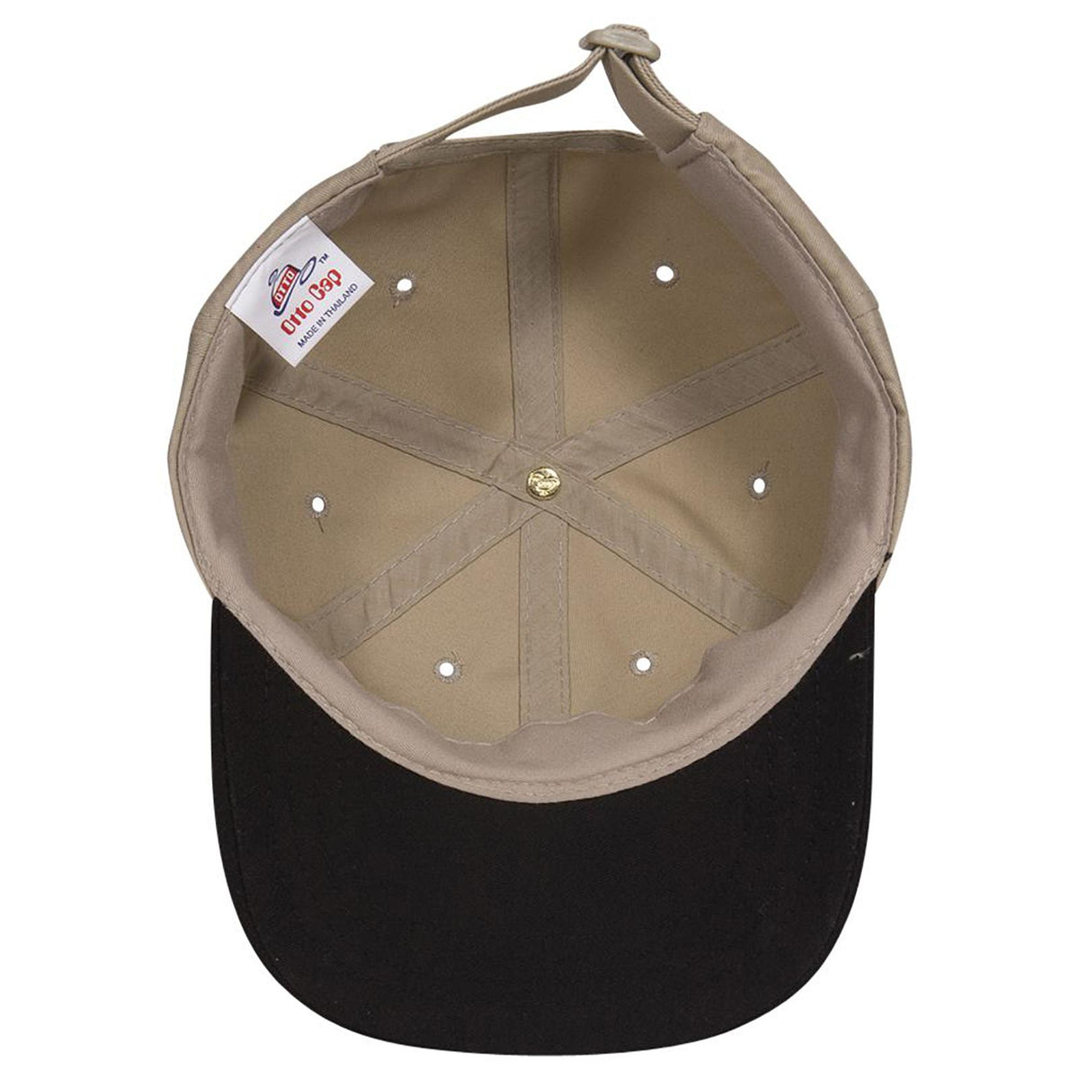 Inside View of 0332 - Blk/Kha OTTO CAP 6 Panel Low Profile Baseball Cap