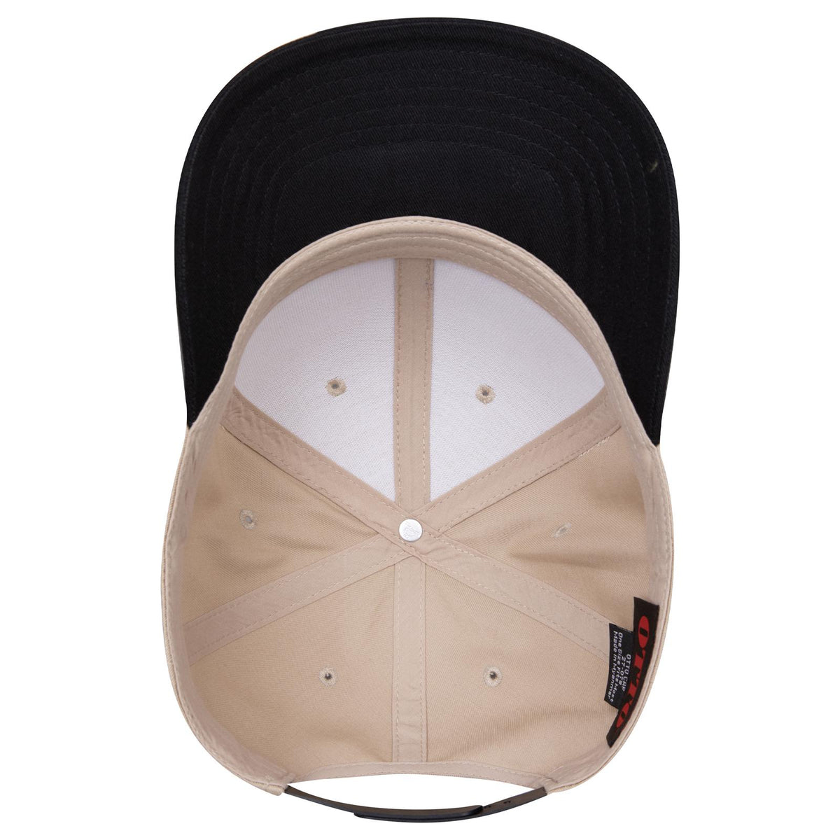Inside View of 0332 - Blk/Kha OTTO CAP 6 Panel Mid Profile Baseball Cap
