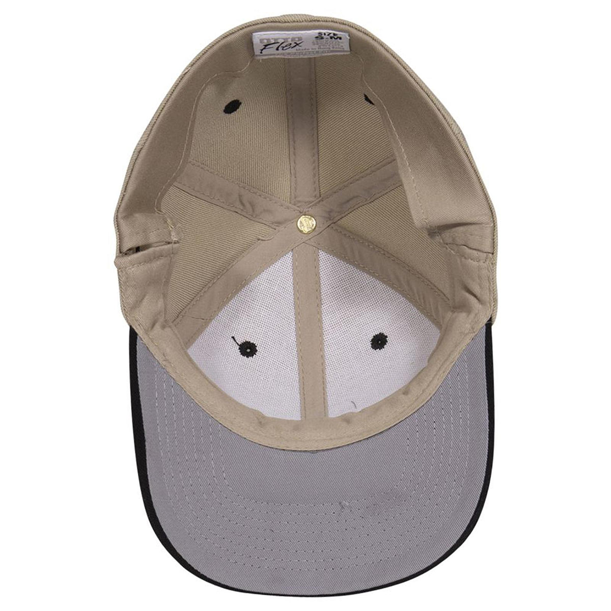 Inside View of 0332 - Blk/Kha OTTO CAP "OTTO FLEX" Fitted 6 Panel Low Profile Baseball Cap