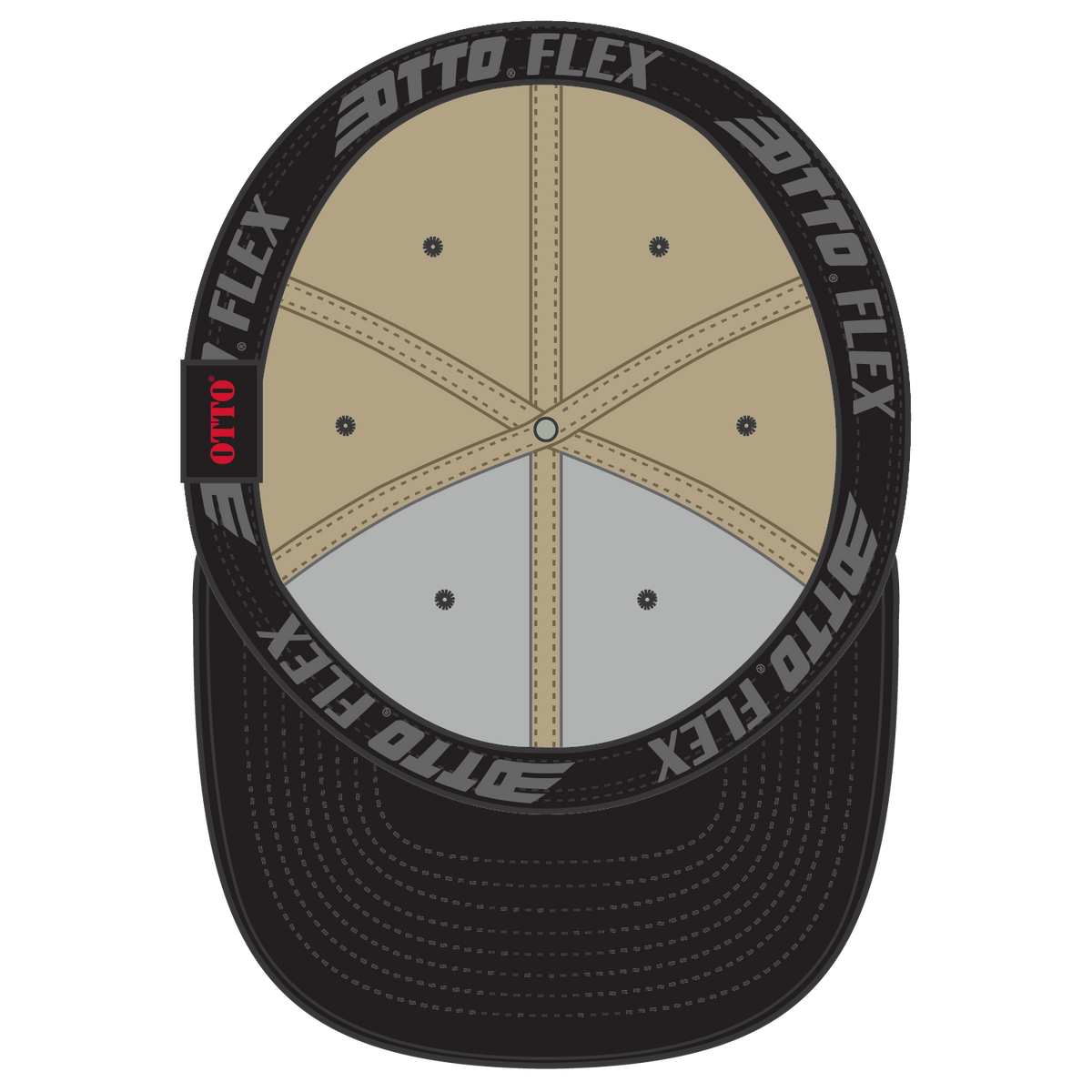 Inside View of 0332 - Blk/Kha OTTO CAP "OTTO FLEX" Fitted 6 Panel Low Profile Baseball Cap