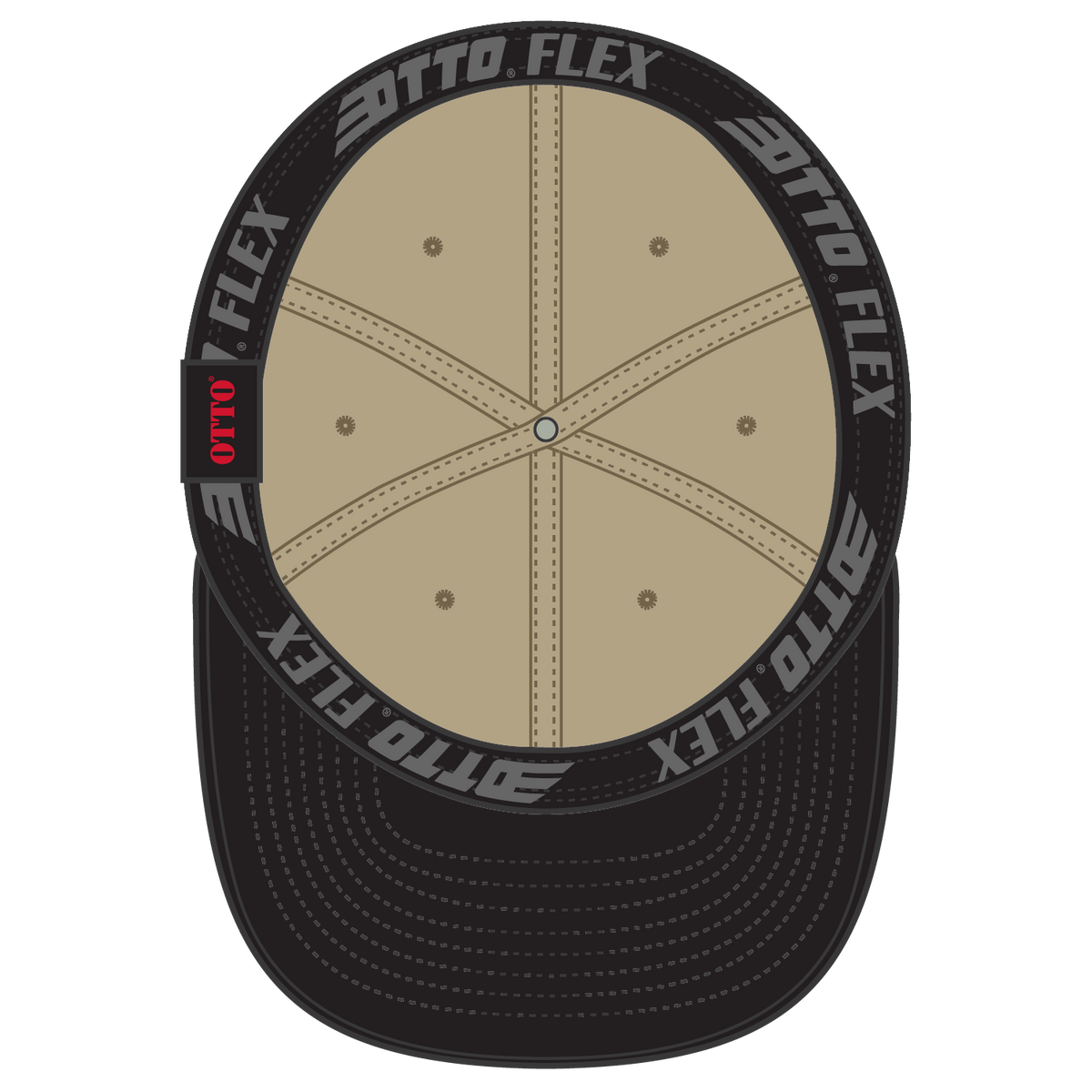 Inside View of 0332 - Blk/Kha OTTO CAP "OTTO FLEX" Fitted 6 Panel Low Profile Dad Hat