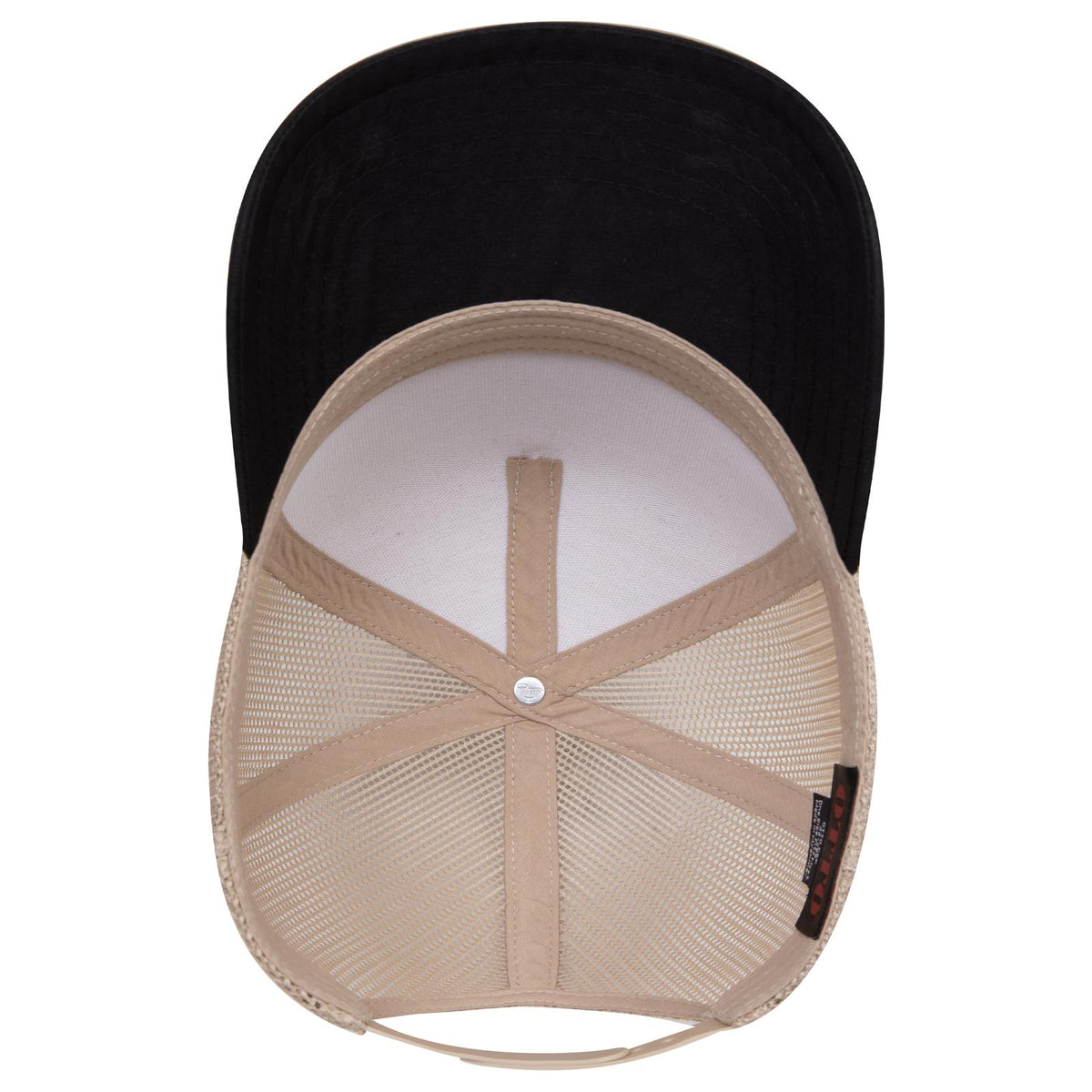 Inside View of 0332B - Blk/Khk OTTO CAP 5 Panel Mid Profile Mesh Back Trucker Hat