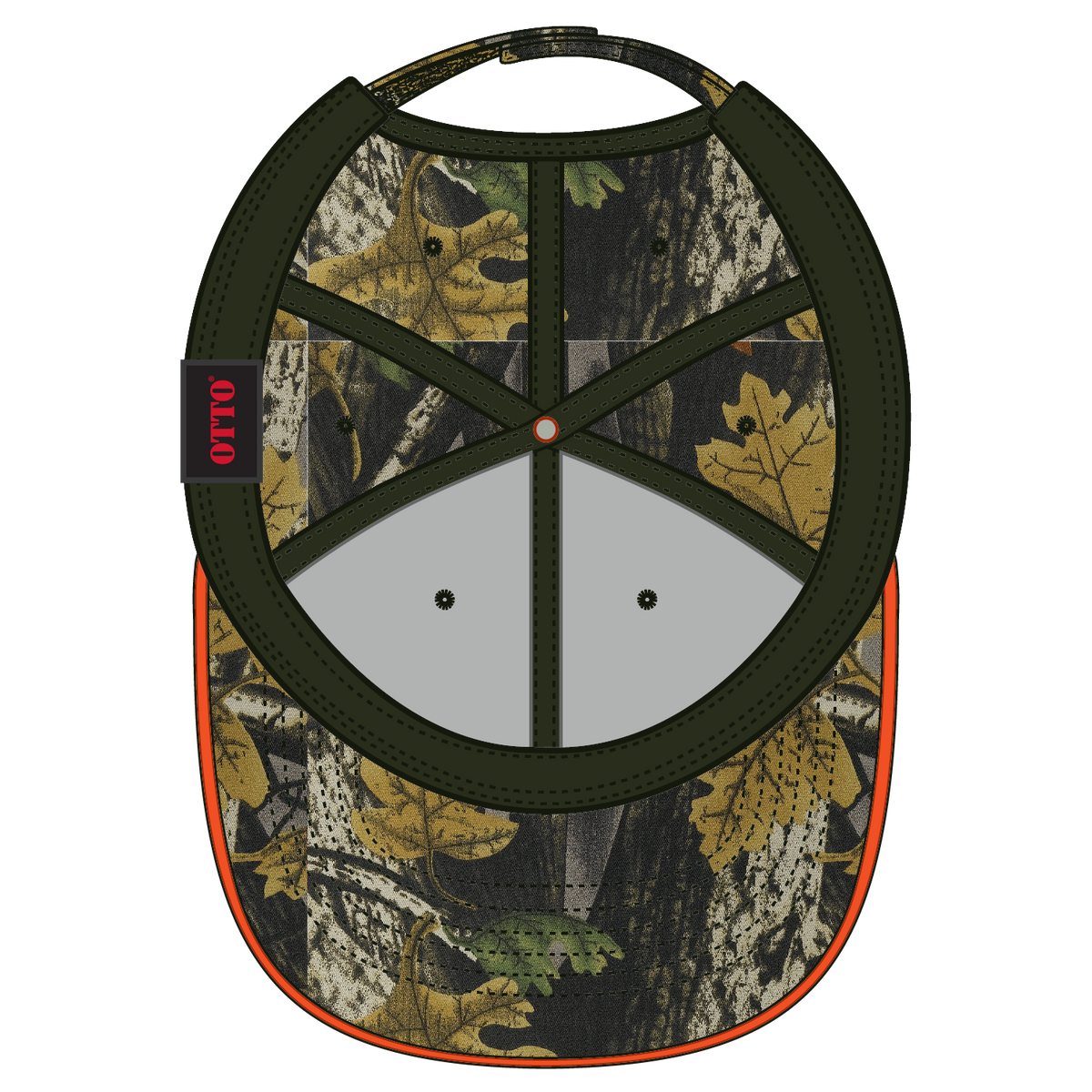 Inside View of 03532509 - Blk/Dk.Kha/Ch.Gry/N.Org OTTO CAP Camouflage 6 Panel Low Profile Baseball Cap