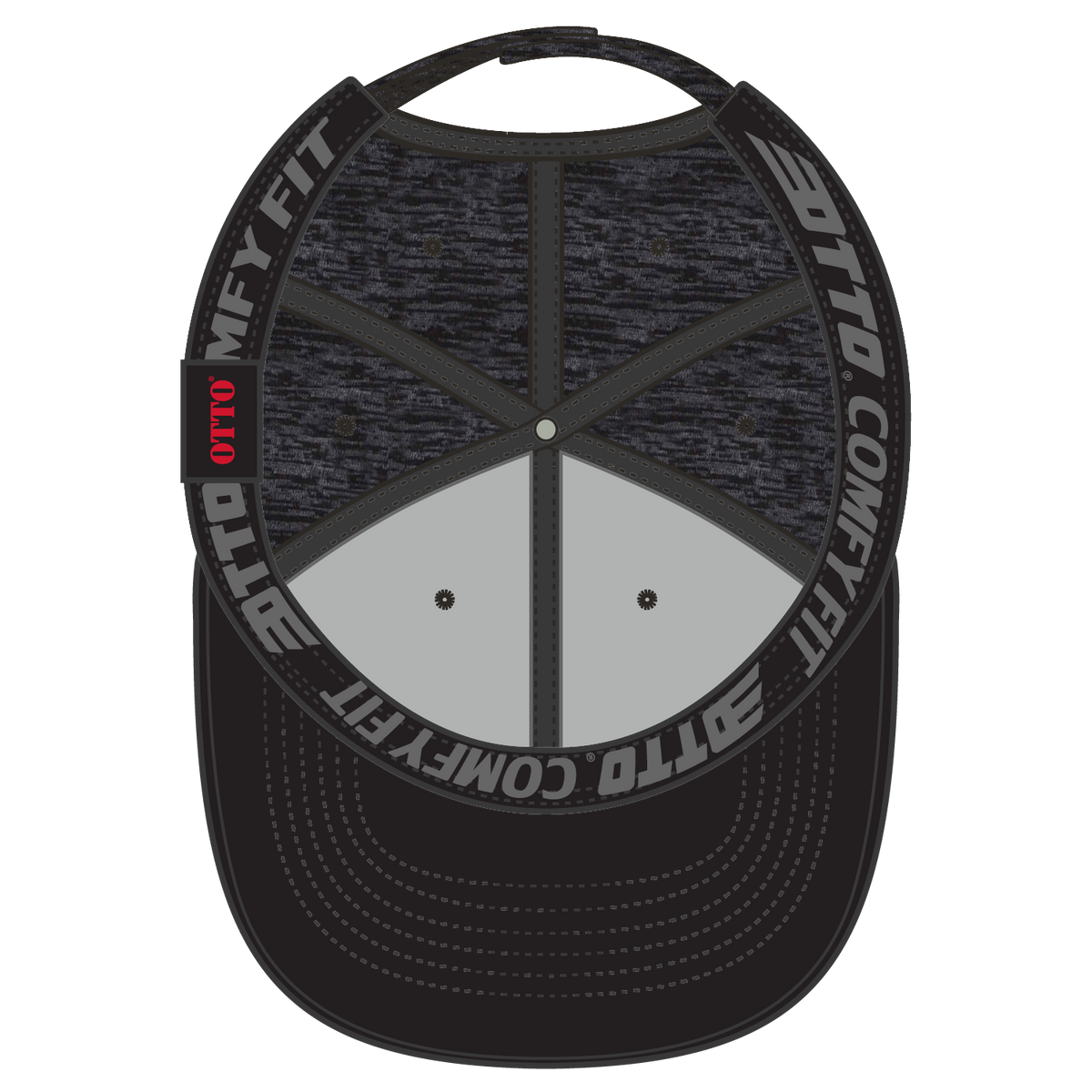 Inside View of 0380 - Blk/Hthr. Blk OTTO CAP "OTTO COMFY FIT" 6 Panel Low Profile Baseball Cap