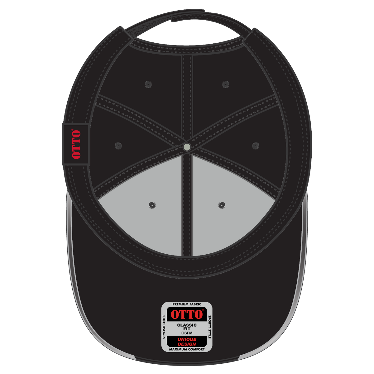 Inside View of 0398 - Blk/Ref.Gry OTTO CAP 6 Panel Low Profile Baseball Cap