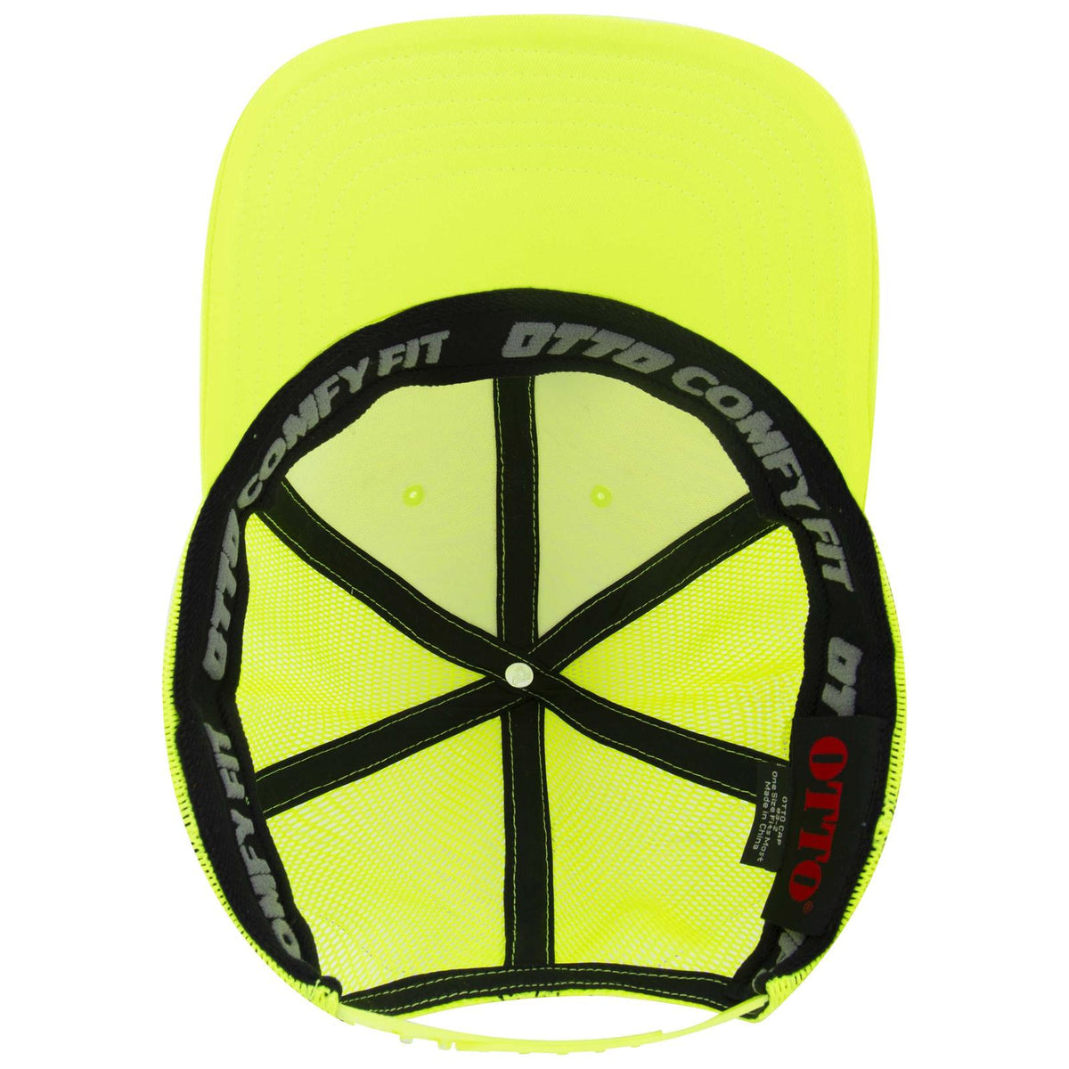 Inside View of 040 - N. Yellow OTTO CAP "OTTO COMFY FIT" 6 Panel Low Profile Mesh Back Trucker Hat