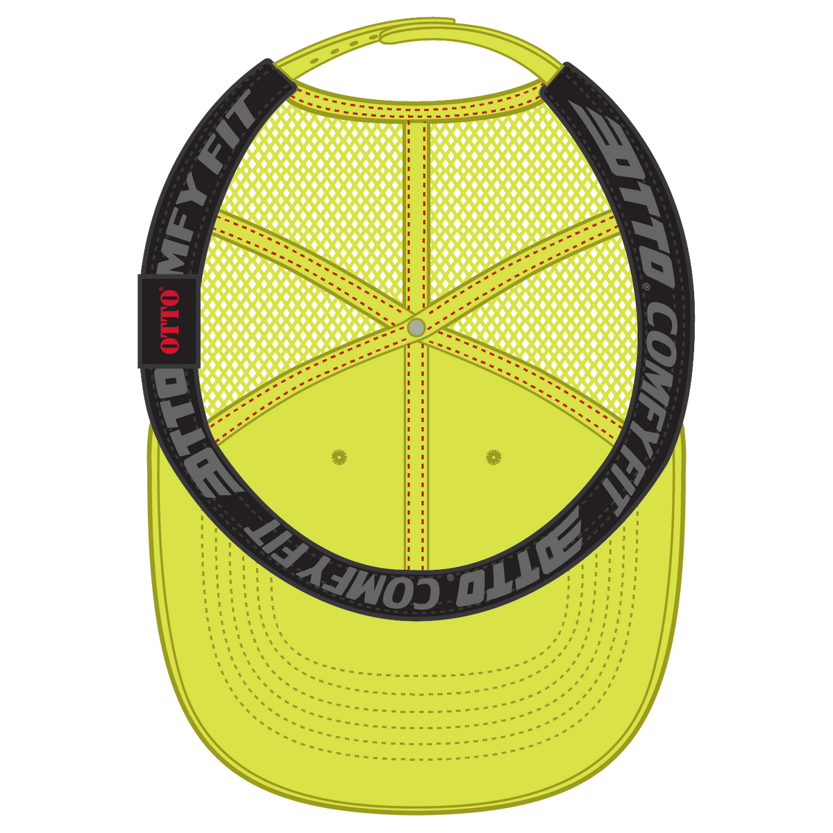 Inside View of 040 - N. Yellow OTTO CAP "OTTO COMFY FIT" 6 Panel Low Profile Mesh Back Trucker Hat
